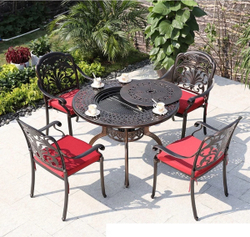 Обеденный комплект из литого алюминия стол Барбекю-4(122см) + 4 кресла Марбелья