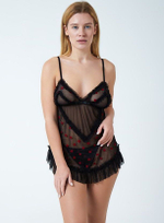 Полупрозрачный бэби-долл с сердечками и феромонами (Размер: S-M) (Цвет: черный)