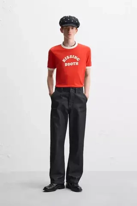 ZARA Х HARRY LAMBERT ФУТБОЛКА С КОНТРАСТНОЙ НАДПИСЬЮ, КРАСНЫЙ