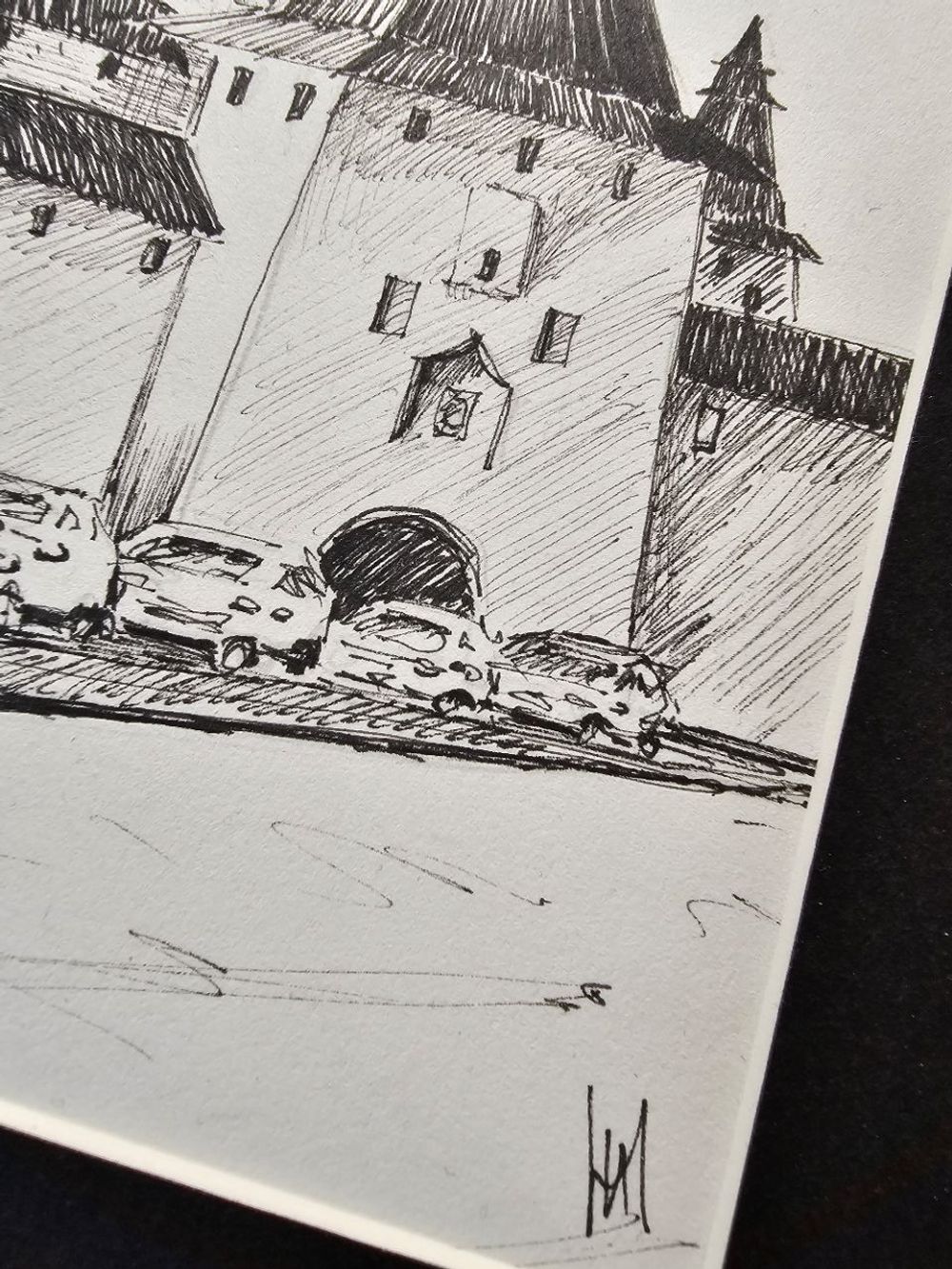 Картина, графика в паспарту 21х30 см на стену для интерьера "Псковский Кром"