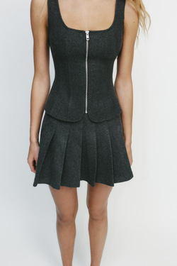 ZARA ТОП ИЗ МЯГКОЙ ТКАНИ С ЗАСТЕЖКОЙ-МОЛНИЕЙ, ТЕМНО-СЕРЫЙ