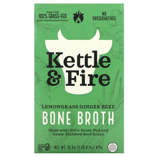 Kettle & Fire, Bone Broth, говядина с лемонграссом и имбирем, 479 г (16,9 унции)