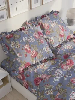 Декоративная наволочка с рюшами, оборками "Прохоровская роза(новая)" 70х70 см, 1 шт, без молнии