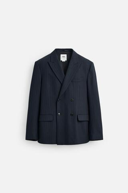 ZARA КОСТЮМНЫЙ БЛЕЙЗЕР В ТОНКУЮ ПОЛОСКУ — LIMITED EDITION, СИНИЙ
