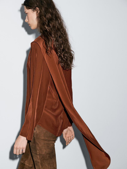 Massimo Dutti Блуза из струящейся ткани с завязками на горловине, терракотовый