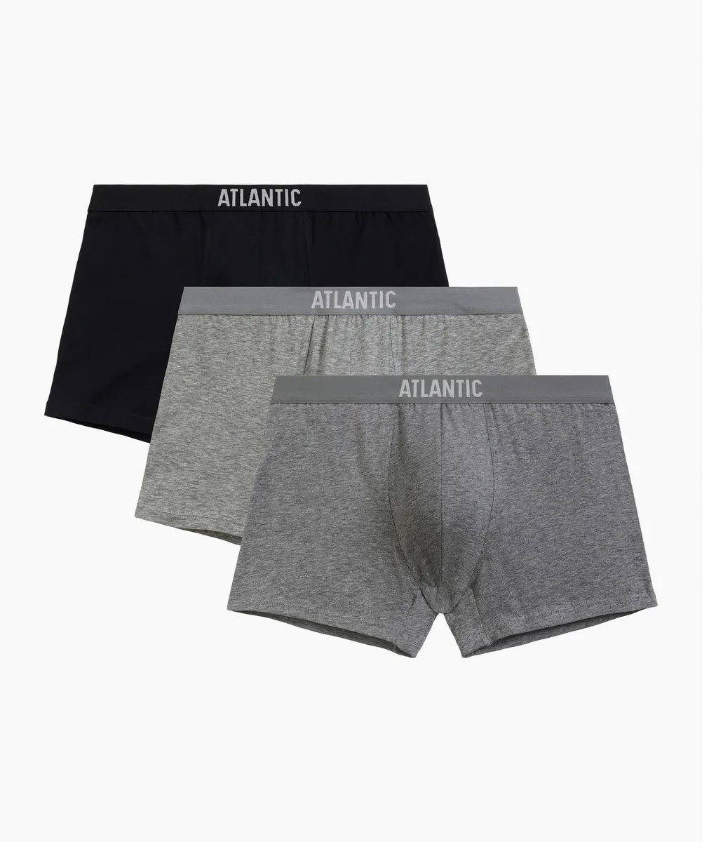 Мужские трусы шорты Atlantic, набор из 3 шт., хлопок, черные + серый меланж + темно-серый меланж, 3MH-011