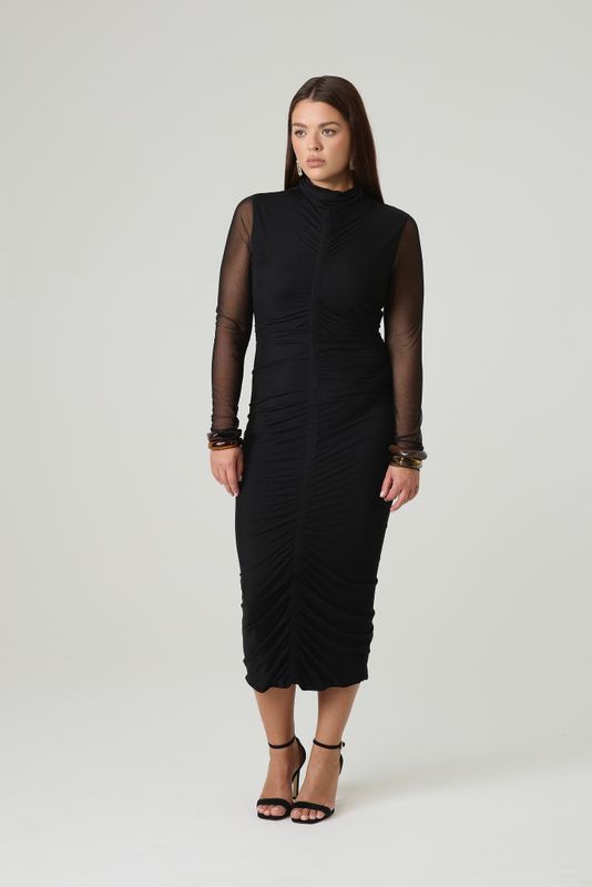 Платье из сетки с драпировкой, черный