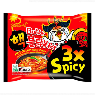 Лапша быстрого приготовления Samyang Buldak 3x Spicy Extreme Hot Chicken Flavor Ramen со вкусом курицы в супер остром соусе, 140 г (Корея)