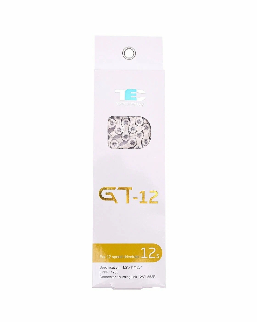 Цепь TEC GT-12  для 12 скоростей, 1/2" X 11/128" 116 звеньев, с замком цепи, серебристая/тёмно-серебристая
