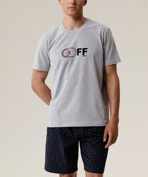 Пижама мужская с коротким рукавом и шортами Atlantic NMP-395, хлопок, светло-серый меланж + темно-синий