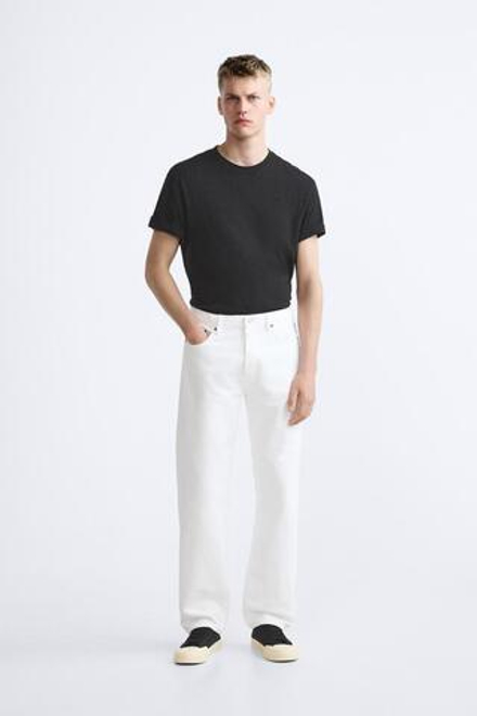 ZARA ДЖИНСЫ STRAIGHT-LEG, ЖЕЛТОВАТО-БЕЛЫЙ