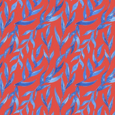 Синий растительный узор на красном