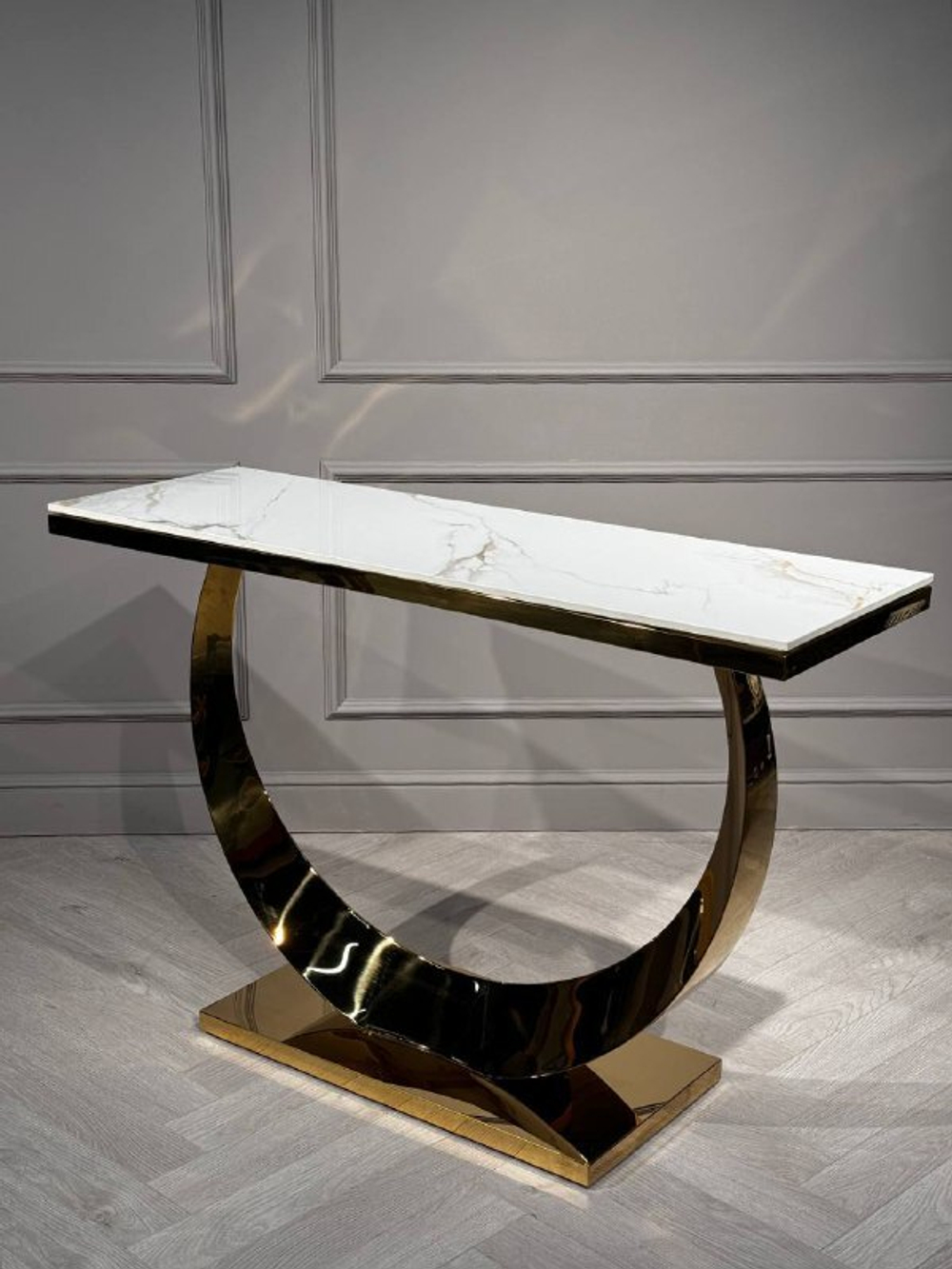 Стол-консоль Ist Casa Прайм, 120х40х78 см, жемчужный белый, золотой