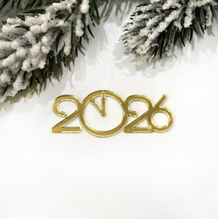 Декор акриловый "2026" (с часами), 5,7*2,3 см