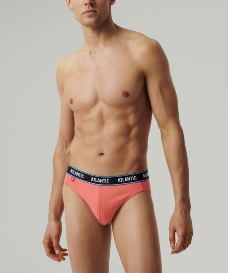 Мужские трусы (3шт) слипы спорт Atlantic 3MP-200, хлопок, темно-синий + коралловый + серый меланж