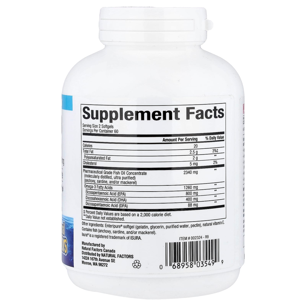 Natural Factors, Rx Omega-3, омега-3, 1260 мг, 120 капсул (630 мг в 1 капсуле)
