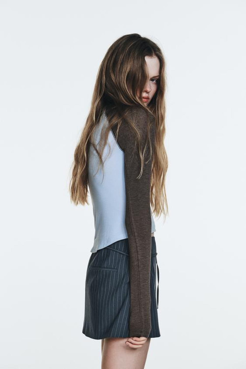 ZARA ЮБКА-ШОРТЫ С РЕМНЕМ, СИНИЙ МЕЛАНЖ