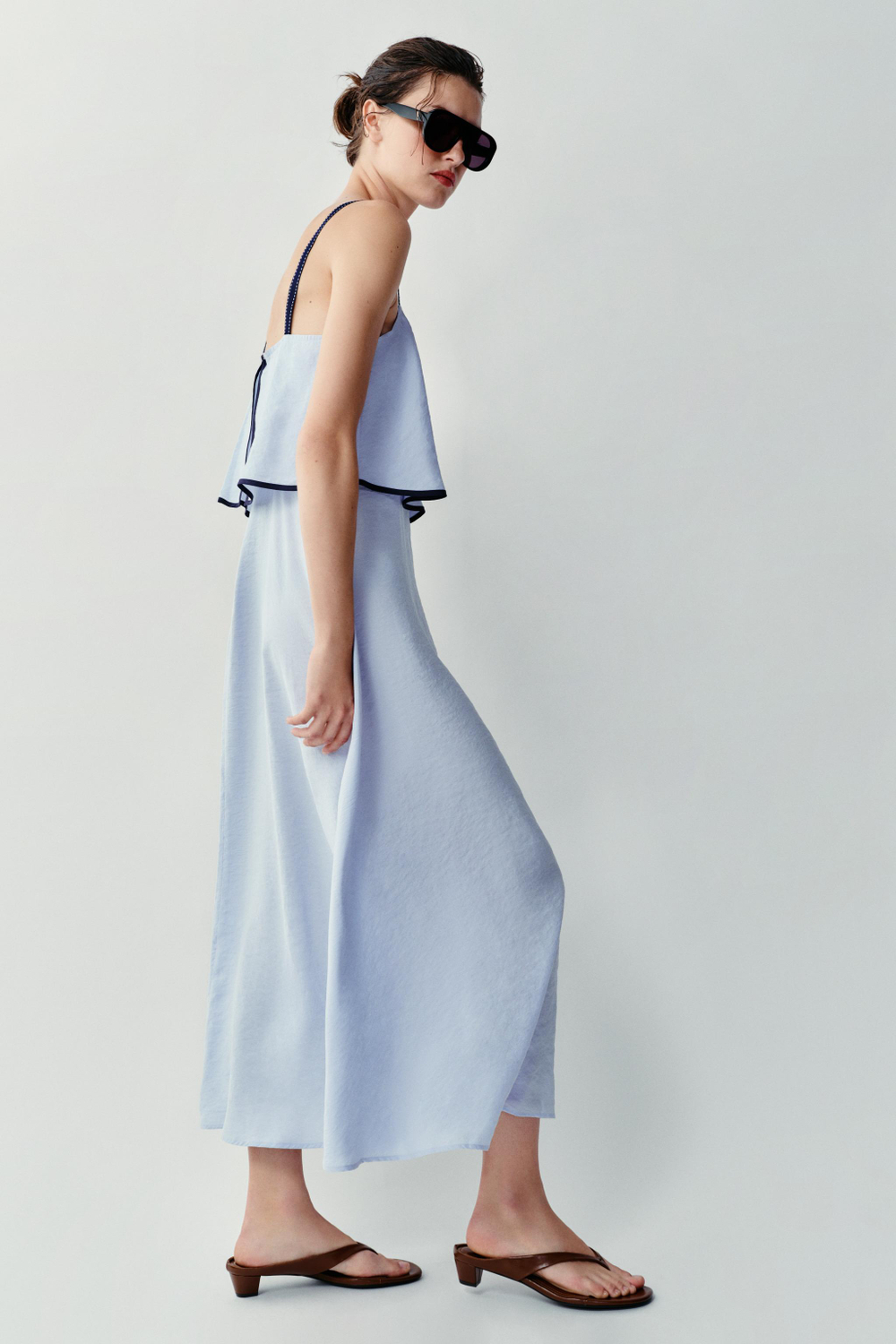 ZARA КОМБИНИРОВАННОЕ ПЛАТЬЕ МИДИ, ГОЛУБОЙ