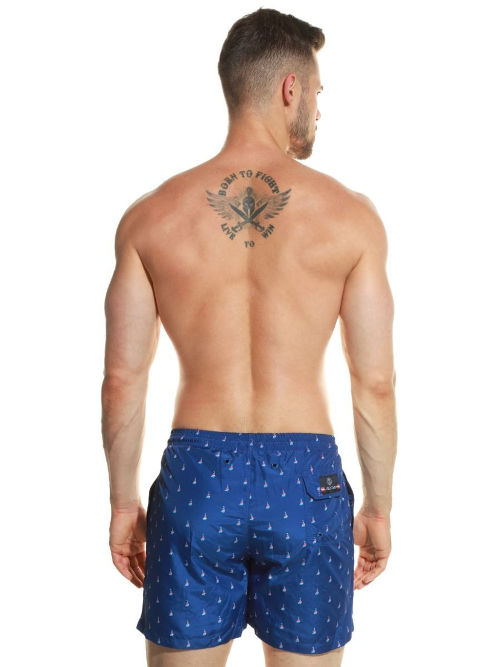 Мужские пляжные шорты с принтом в виде парусников (Размер: XXL) (Цвет: синий)