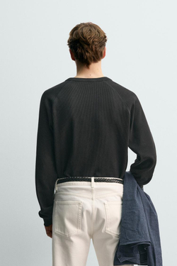 ZARA Х AARON LEVINE ФУТБОЛКА С ВАФЕЛЬНОЙ СТРУКТУРОЙ, АНТРАЦИТОВО-СЕРЫЙ