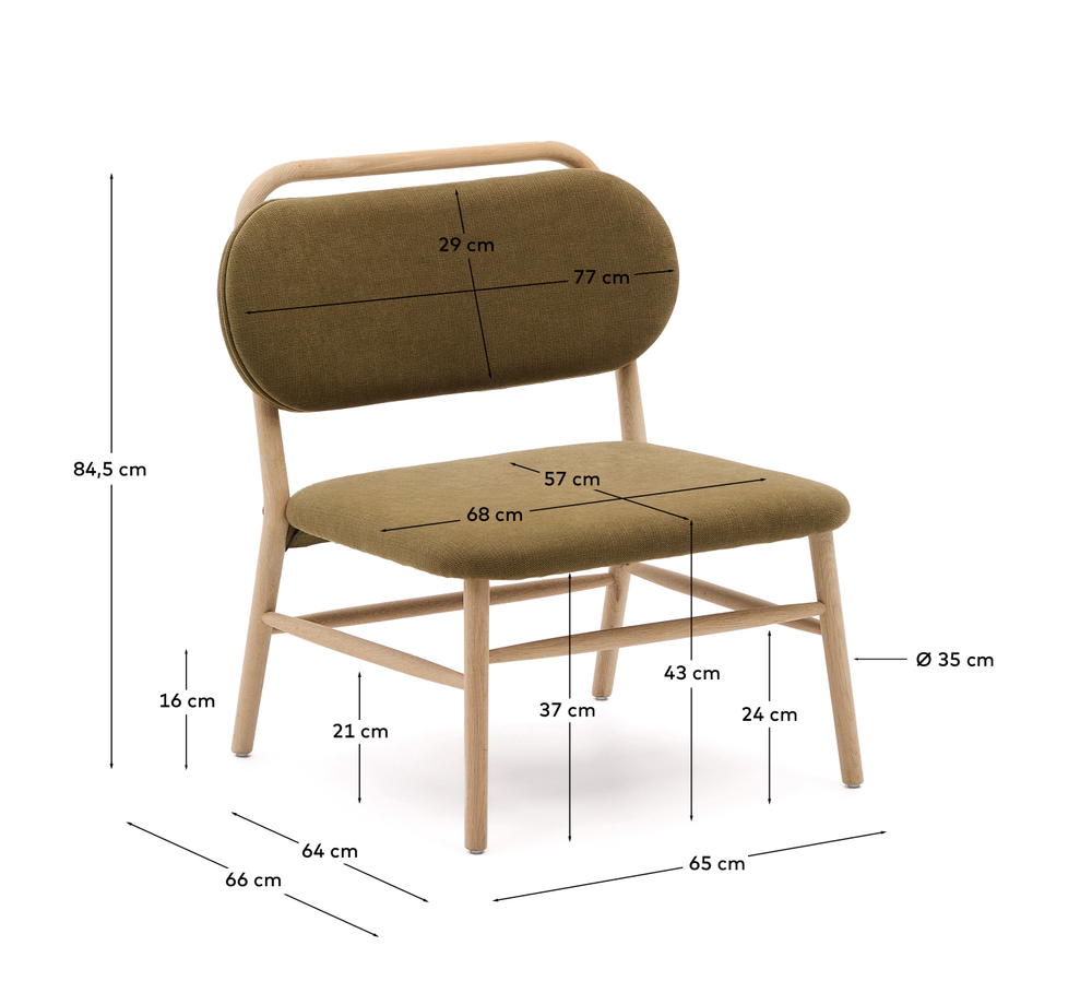 Кресло Helda из зеленого шенилла и массива дуба