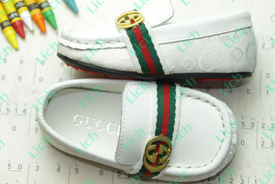 Мокасины детские из кожи и текстиля с логотипом