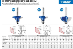 Кромочная калевочная фреза ЗУБР Профессионал №1, 57.1x29 мм, радиус 22.2 мм 28701-57.1