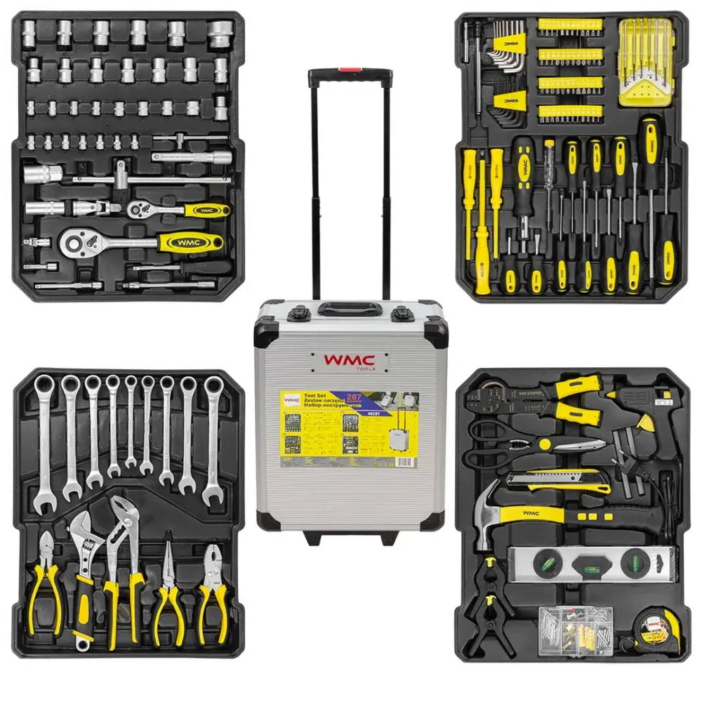 Набор инструментов 287пр. 1/4'',1/2''(6гр.)(4-30мм), в алюминиевом кейсе WMC TOOLS WMC-40287