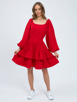 Платье праздничное ярусное с воланами для девочки красное