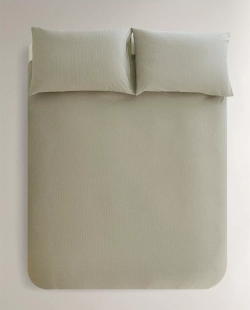 ZARA HOME ПОДОДЕЯЛЬНИК ИЗ ЖАТОГО СИТЦА В ПОЛОСКУ , ЗЕЛЕНЫЙ