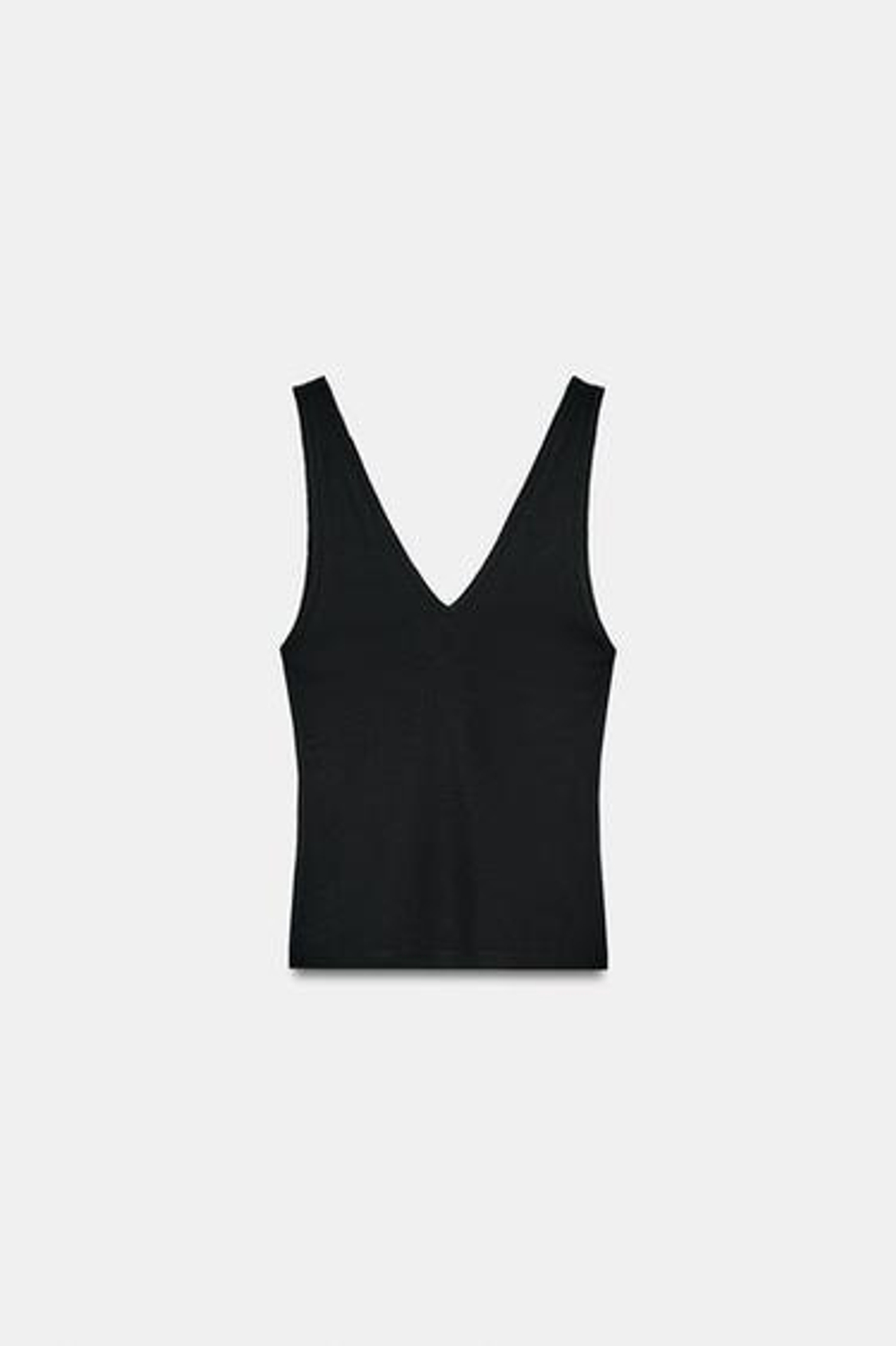 ZARA ТОП В РУБЧИК С V-ОБРАЗНЫМ ВЫРЕЗОМ, ЧЕРНЫЙ