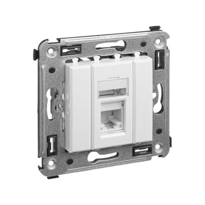 Компьютерная розетка RJ-45 в стену, кат.6А одинарная, "Avanti", "Белое облако"