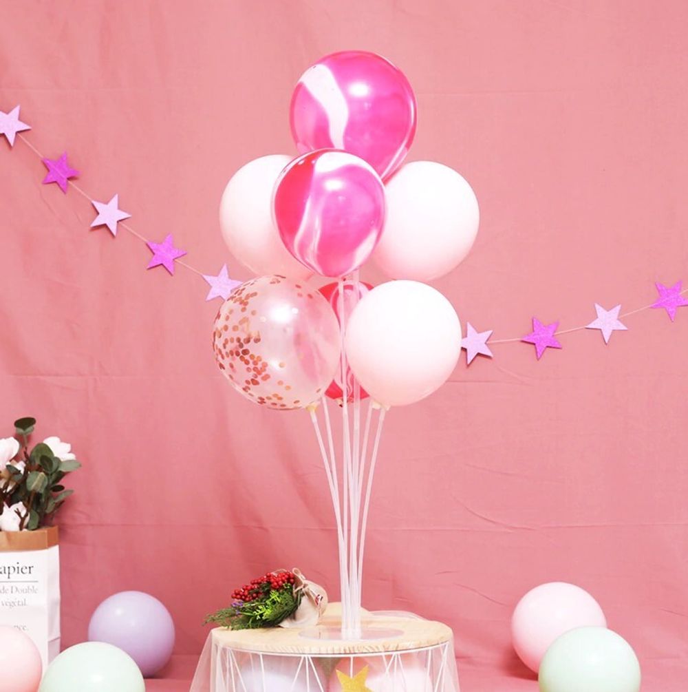 Стойка для шаров Фонтан, 7 насадок, 0,7 м, Белый/Прозрачный, 1 шт.