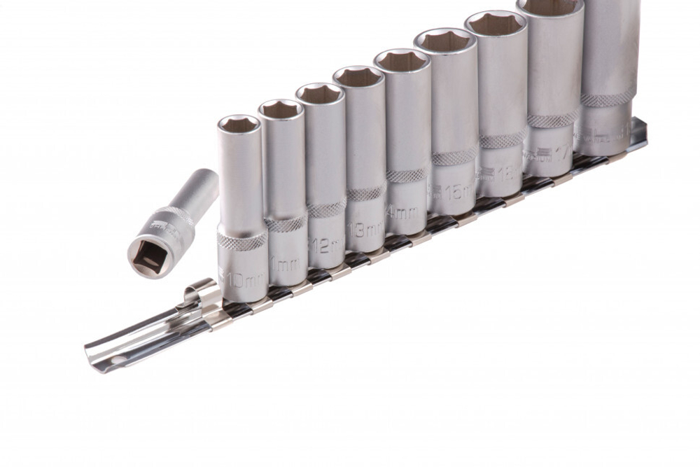 Набор удлиненных торцевых головок 3/8, шестигранные, CrV, 10 шт, 8-19 мм Stels