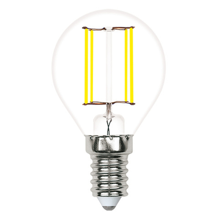 LED-G45-5.5W-3000K-E14-CL-SLF Лампа светодиодная. Форма шар. прозрачная. Теплый белый свет 3000K. ТМ Volpe