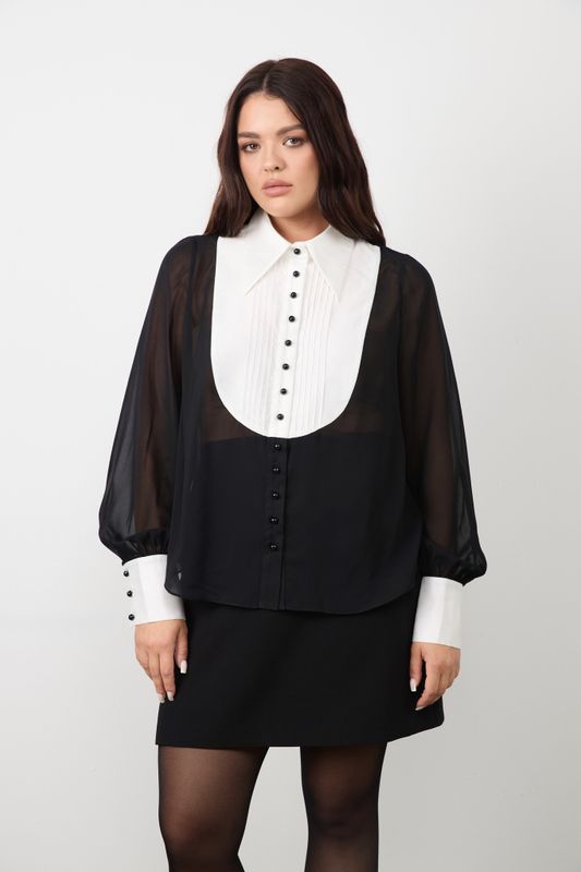 Блузка с контрастной вставкой, черный