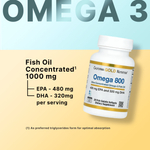California Gold Nutrition, Omega 800 ультраконцентрированный рыбий жир с омега-3, в форме триглицеридов KD-pur, 30 капсул из рыбьего желатина (1000 мг в 1 капсуле)