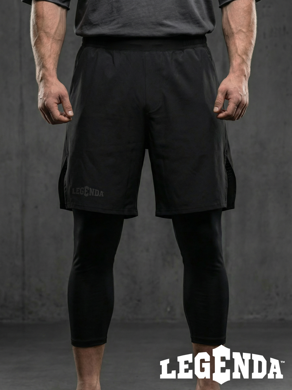 Шорты тренировочные двойные LEGENDA Gym Tigh черные