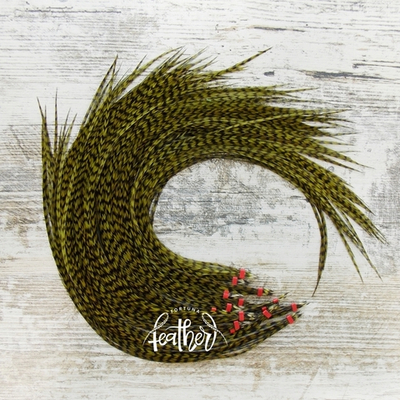 Перо из седла петуха Grizzly Dark Olive