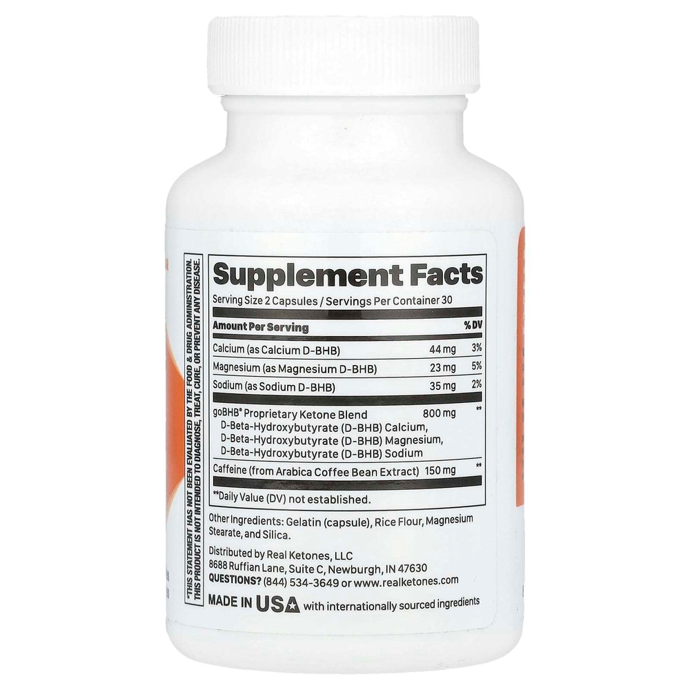 Real Ketones, Ketone Charged, goBHB Plus Caffeine, 60 капсул