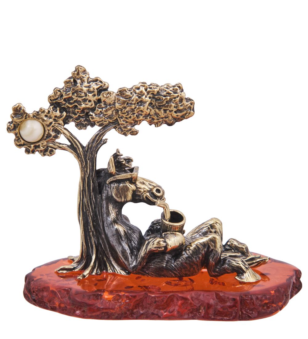 AM-4244 Фигурка «Лошадь Жизнь Кайф» (латунь, янтарь)