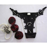 Стринги с ажурными деталями и стразами (черные)