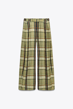 ZARA БРЮКИ В КЛЕТКУ ИЗ СМЕСОВОГО ЛЬНА — ZW COLLECTION, ЗЕЛЕНЫЙ