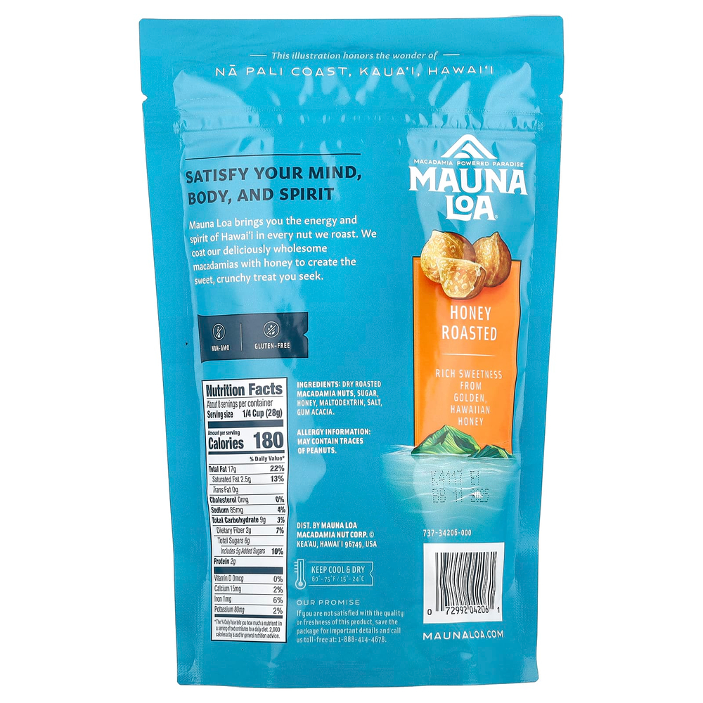 Mauna Loa, Dry Roasted Macadamias, обжаренный с медом, 226 г (8 унций)
