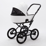 Универсальная детская коляска Adamex Porto Retro Deluxe (100% экокожа) P-SA1 2в1 (Белая экокожа)