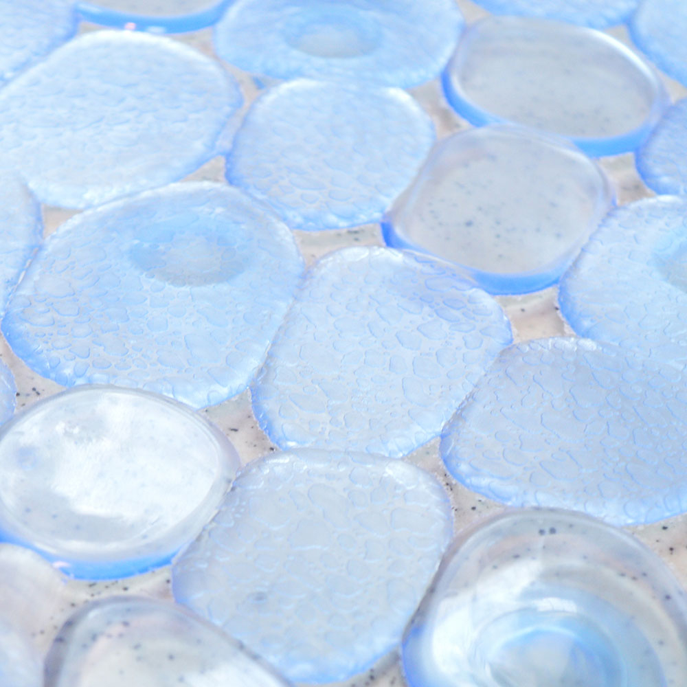 Коврик для ванной 64*36см "Ручей" противоскользящий овальный ПВХ присоски, голубой