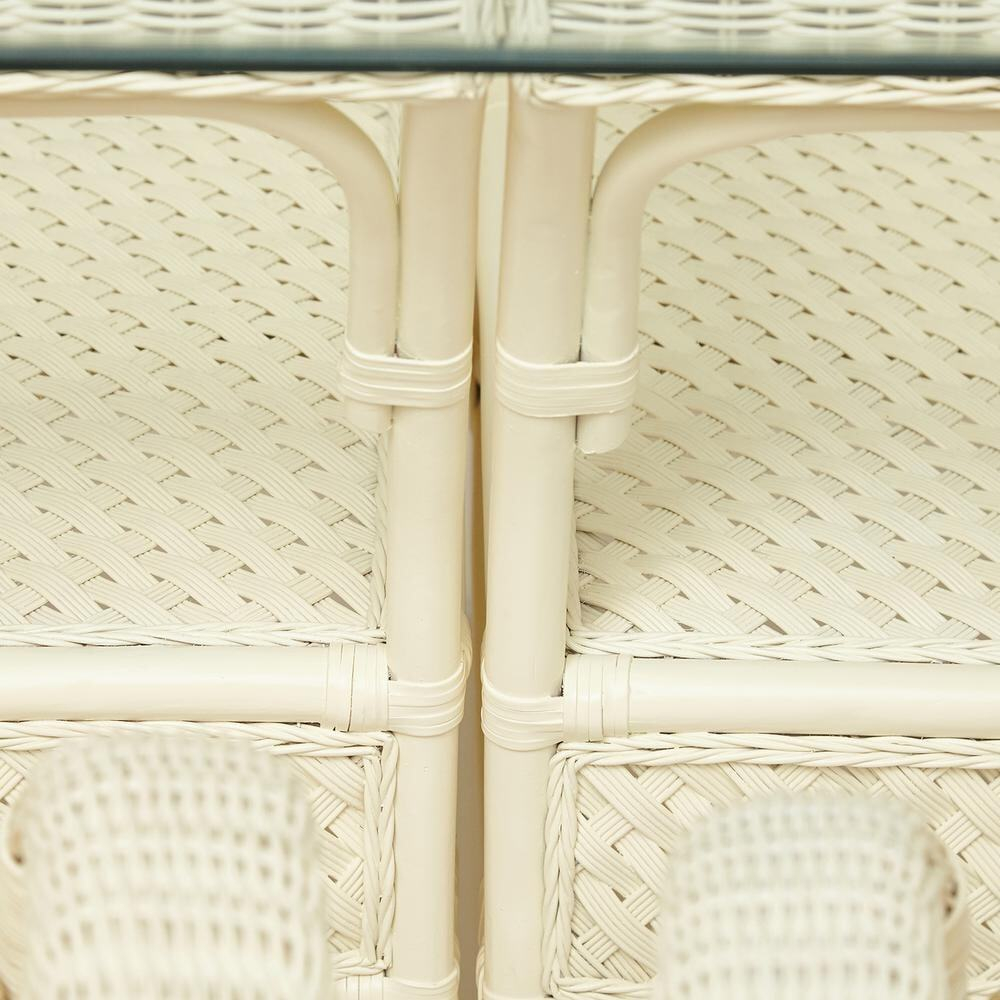 Комплект обеденный "ANDREA GRAND" (стол со стеклом+6 кресел+ подушки) TCH White (белый), Ткань рубчик, цвет кремовый