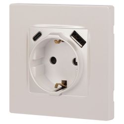 Розетка ЭРА Серия 12 12-4108-15 2P+E 16A-250В со шторками с USB type-A+C 5В-3А перламутр | Эра 12