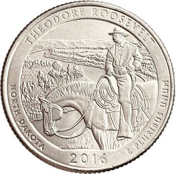 25 центов (1/4 доллара, квотер) 2016 США «Национальный парк Теодор-Рузвельт» (P) (34-й парк)