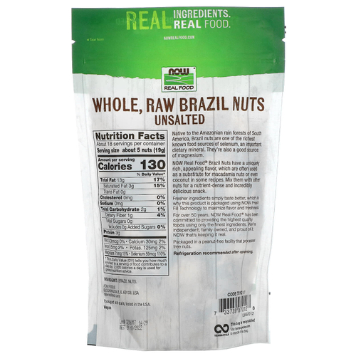 NOW Foods, Real Food, сырые бразильские орехи, цельные, несоленые, 340 г (12 унций)